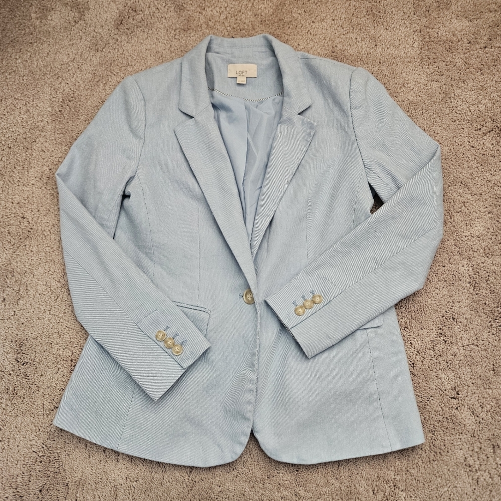 Loft Womens 4P Suit Casual Blazer Pastel Light Blue Spring Lightweight Cotton - Picture 2 of 7